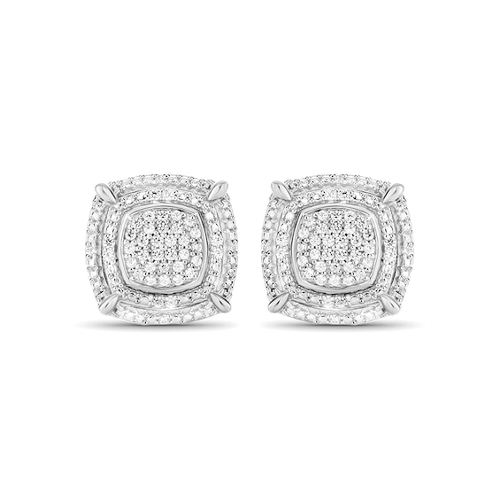 1/4 CT. T.w. Composite Cushion-Shaped Diamond Double Frame Stud Earrings in 10K White Gold