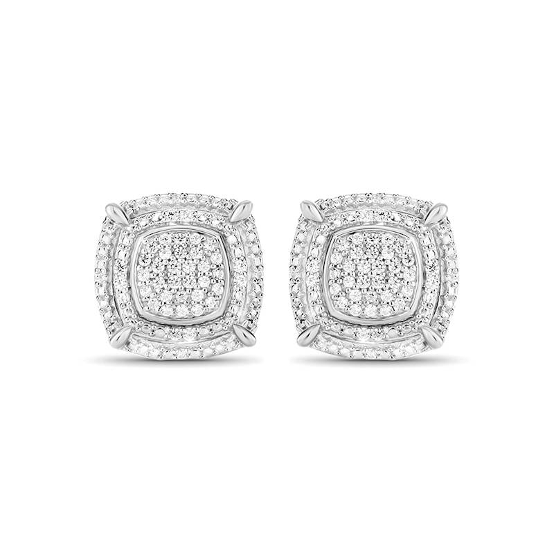 Men's 1/4 CT. T.W. Composite Cushion-Shaped Diamond Double Frame Stud ...