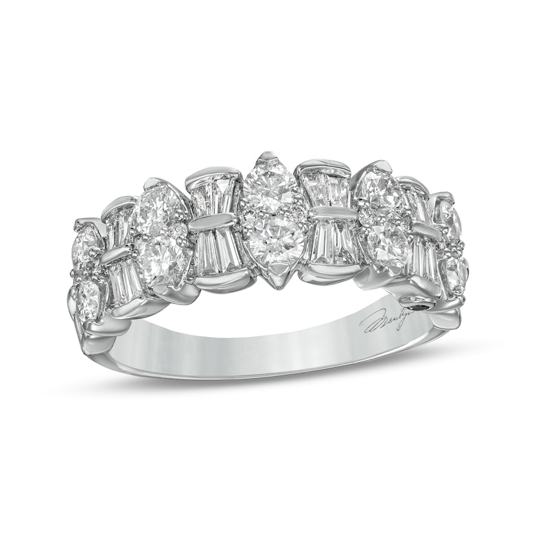 Main Image 1 of Marilyn Monroe™ Collection 1-1/2 CT. T.W. Baguette and Round Diamond Alternating Anniversary Band in 14K White Gold