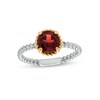 Thumbnail Image 1 of 7.0mm Garnet Solitaire Rope-Textured Frame and Shank Ring in Sterling Silver and 10K Gold
