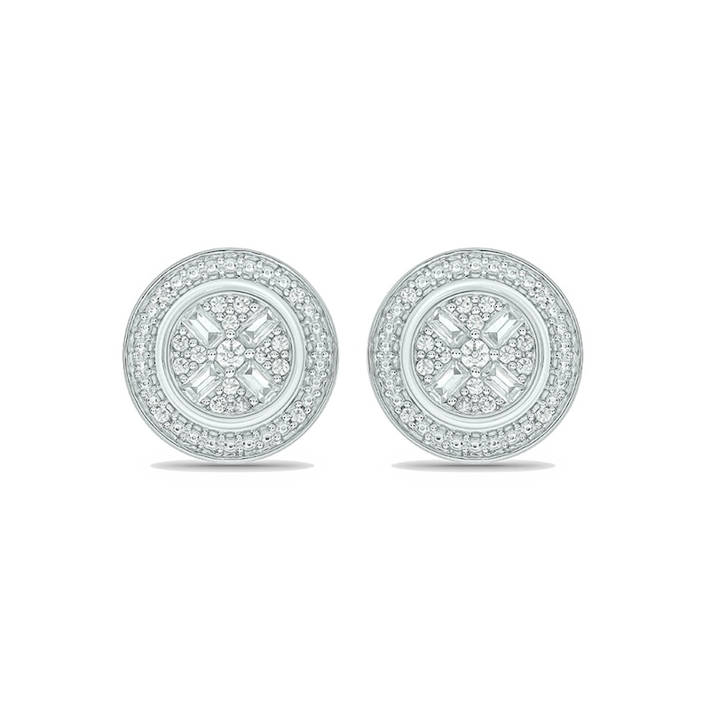 Main Image 1 of 1/5 CT. T.W. Diamond "X" Circle Stud Earrings in 10K White Gold