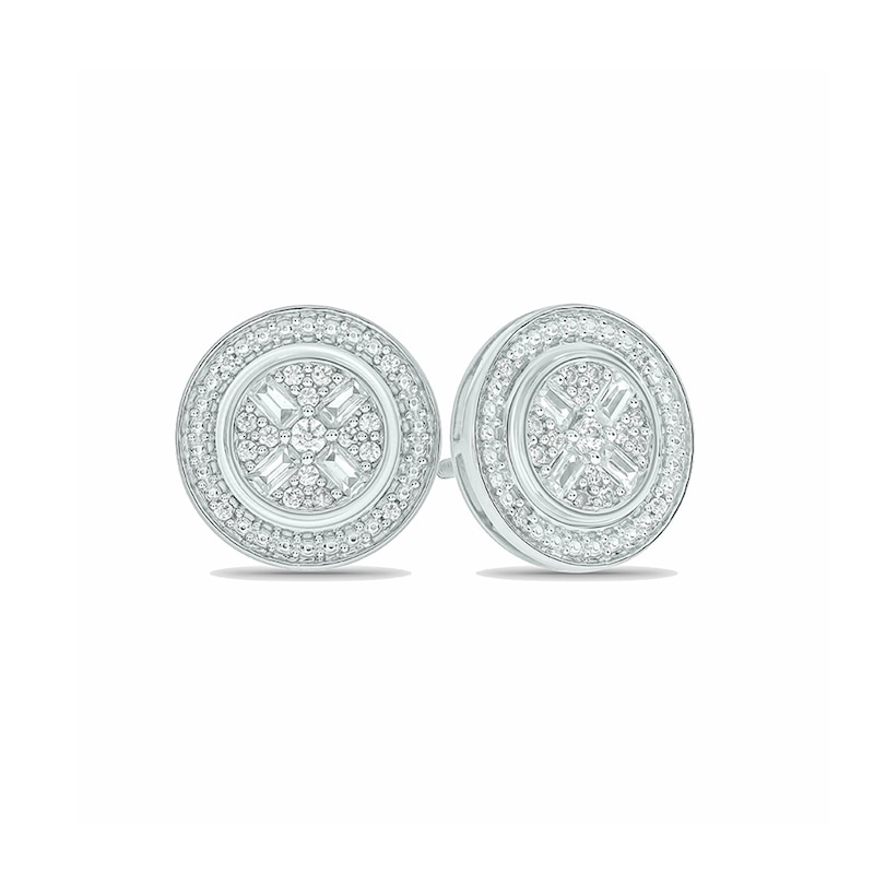 Main Image 2 of 1/5 CT. T.W. Diamond "X" Circle Stud Earrings in 10K White Gold
