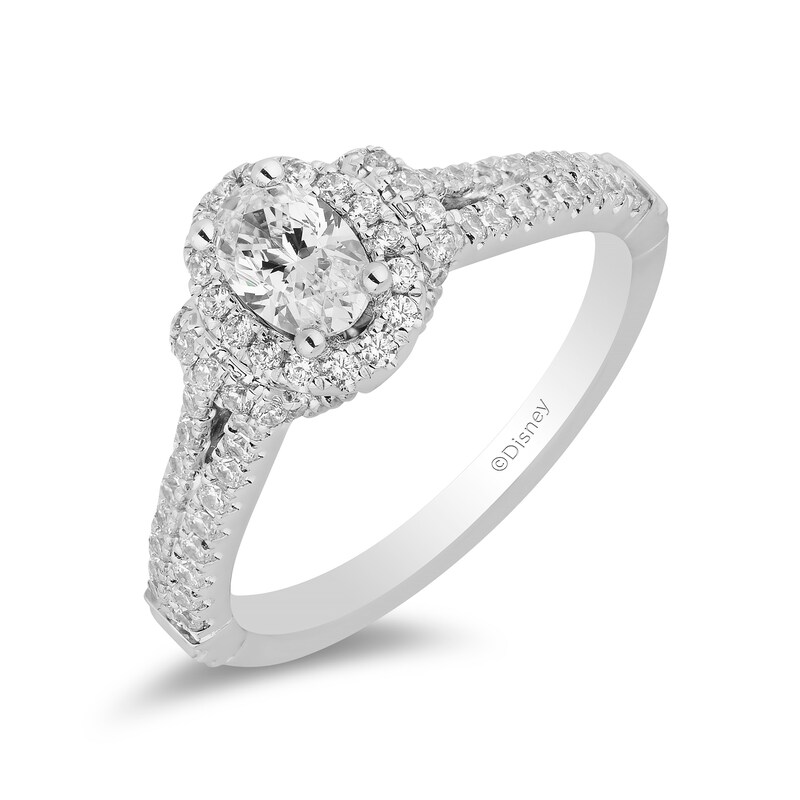 Enchanted Disney Mulan 1 CT. T.W. Oval Diamond Frame Split Shank Engagement Ring in 14K White Gold