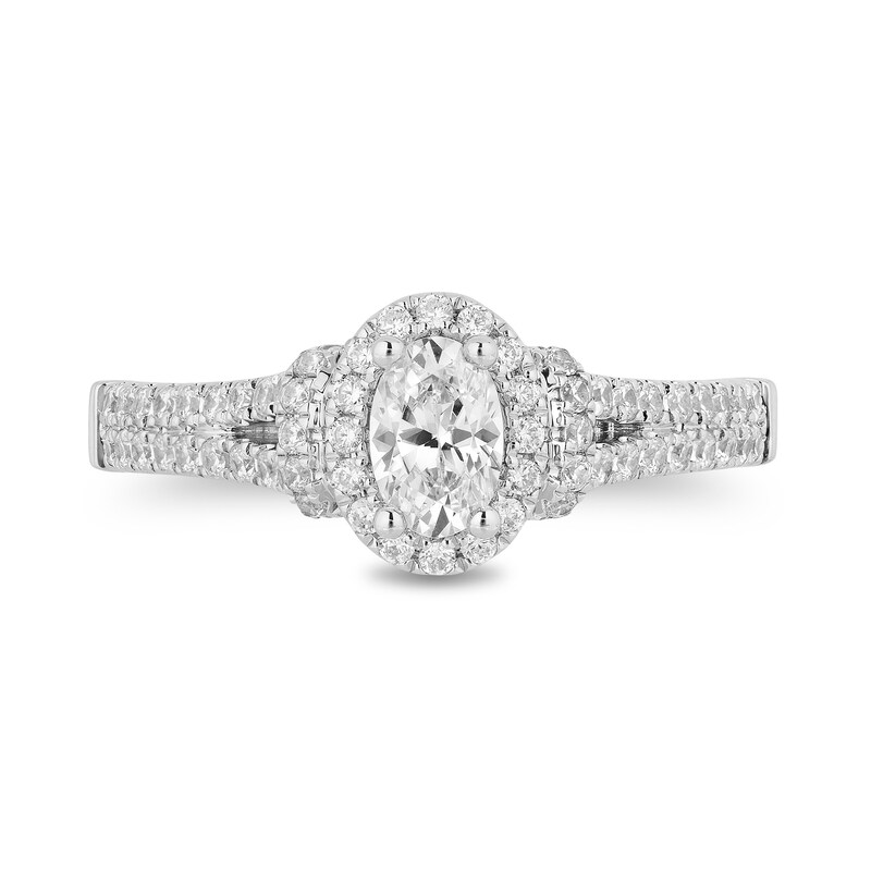 Enchanted Disney Mulan 1 CT. T.W. Oval Diamond Frame Split Shank Engagement Ring in 14K White Gold
