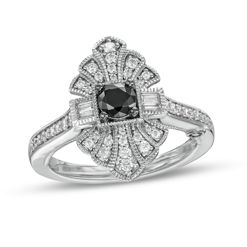 Main Image 1 of Marilyn Monroe™ Collection 5/8 CT. T.W. Black and White Diamond Engagement Ring in 14K White Gold