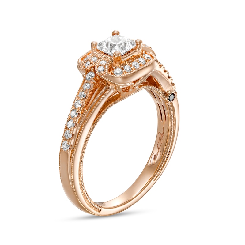 Main Image 3 of Marilyn Monroe™ Collection 3/4 CT. T.W. Princess-Cut Diamond Frame Vintage-Style Engagement Ring in 14K Rose Gold