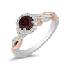 Thumbnail Image 1 of Enchanted Disney Snow White 5.0mm Garnet and 1/3 CT. T.W. Diamond Twist Shank Engagement Ring in 14K Two-Tone Gold