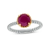 Thumbnail Image 0 of 7.0mm Ruby Solitaire Rope-Textured Frame and Shank Ring in Sterling Silver and 10K Gold