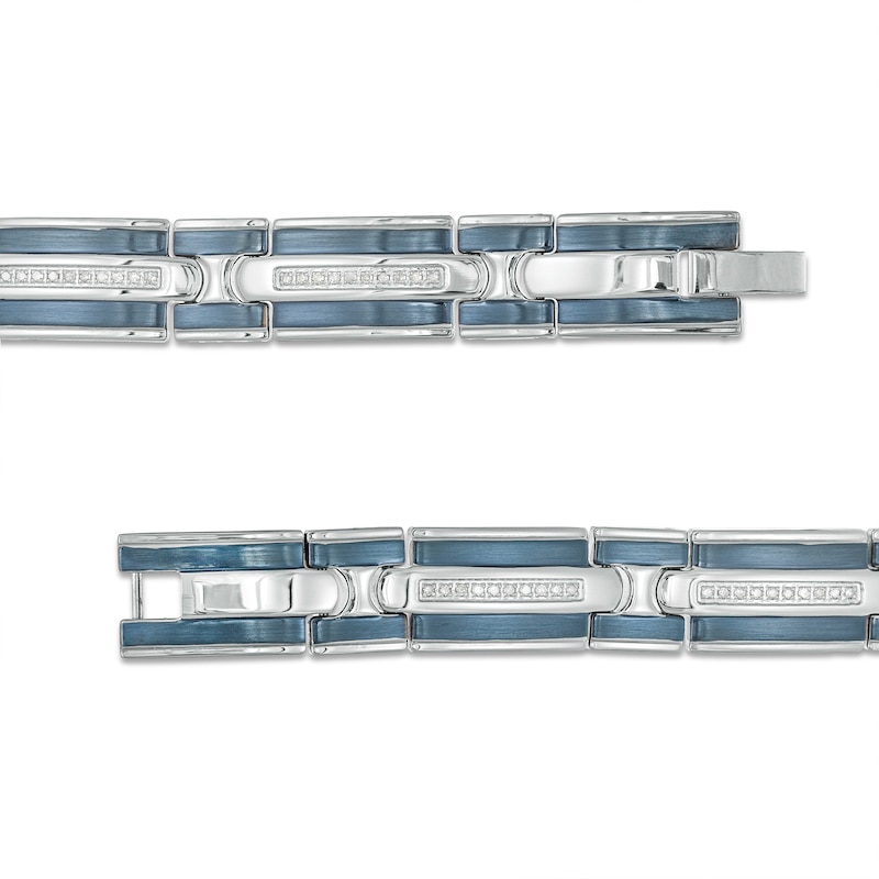 Men's 1/3 CT. T.W. Diamond Multi-Finish Triple Row Link Bracelet in Stainless Steel and Blue IP - 8.5"