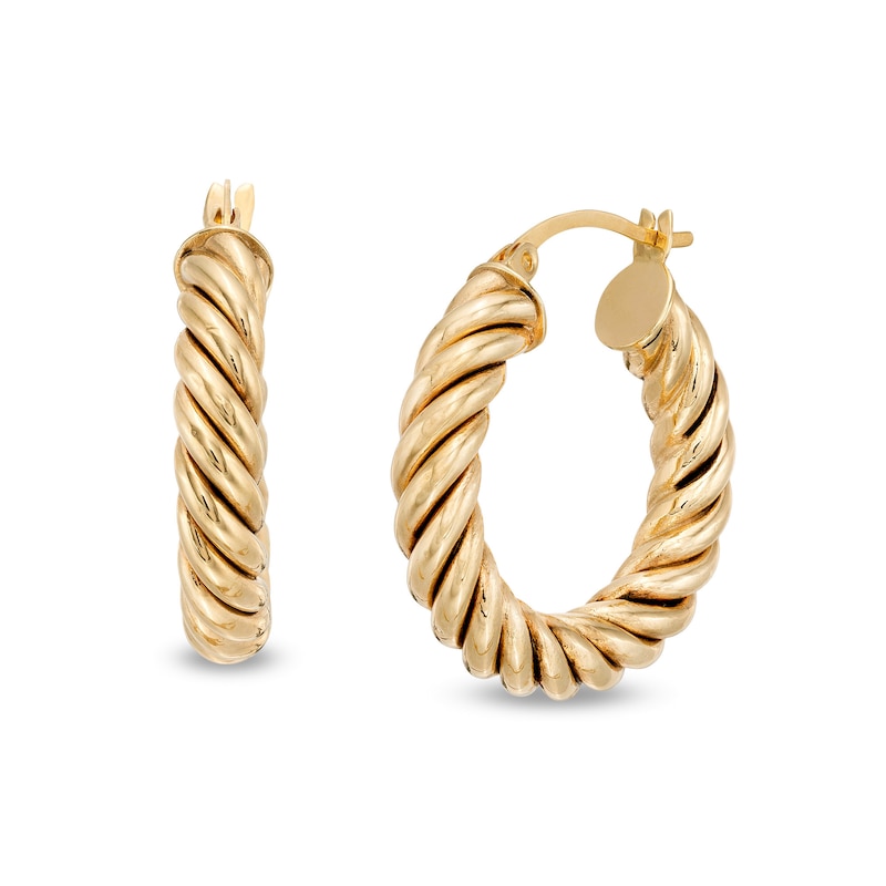 Main Image 1 of 25.0mm Rope-Texture Tube Hoop Earrings in 10K Gold