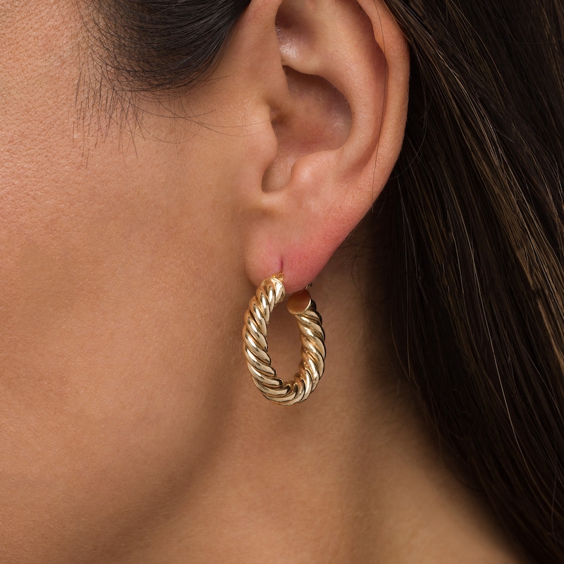 25.0mm Rope-Texture Tube Hoop Earrings in 10K Gold