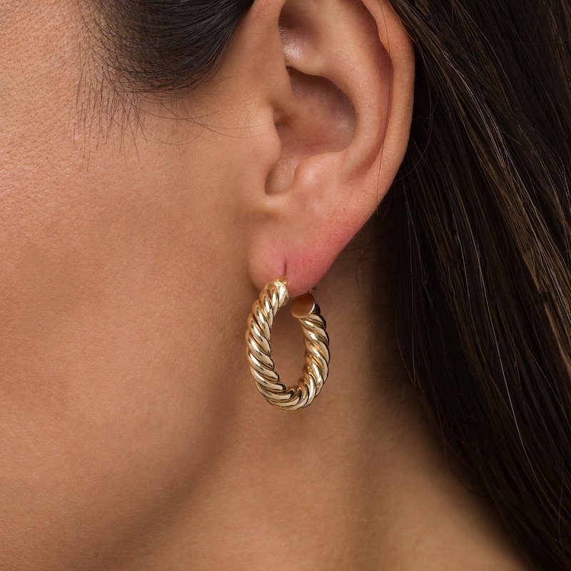Main Image 2 of 25.0mm Rope-Texture Tube Hoop Earrings in 10K Gold