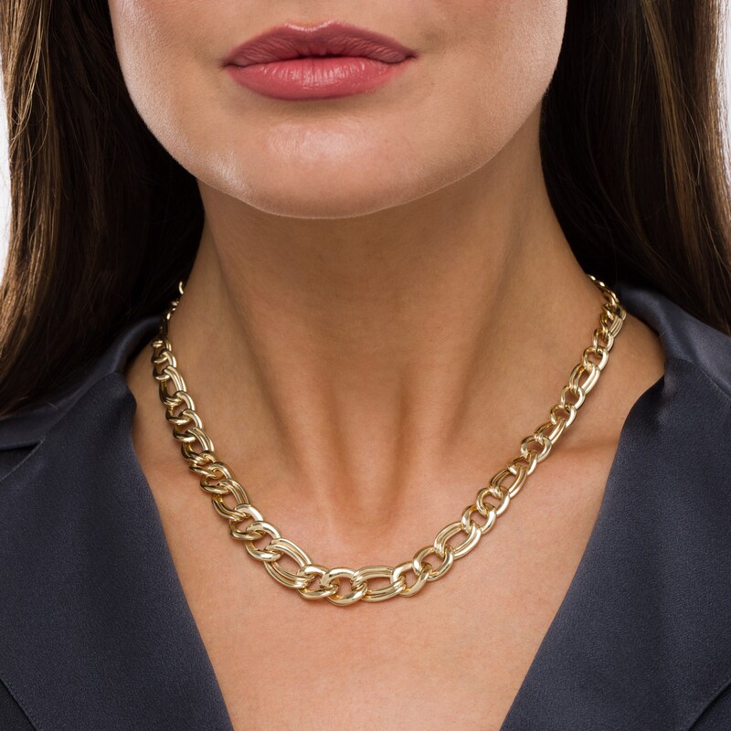 Main Image 2 of Graduated Figaro Chain Necklace in 10K Gold - 16"