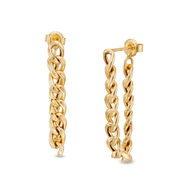 Main Image 1 of Curb Chain Drop Front/Back Earrings in 10K Gold