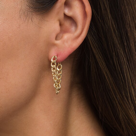 Curb Chain Drop Front/Back Earrings in 10K Gold