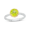 Thumbnail Image 0 of 7.0mm Peridot Solitaire Rope-Textured Frame and Shank Ring in Sterling Silver and 10K Gold