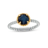 Thumbnail Image 1 of 7.0mm Blue Sapphire Solitaire Rope-Textured Frame and Shank Ring in Sterling Silver and 10K Gold