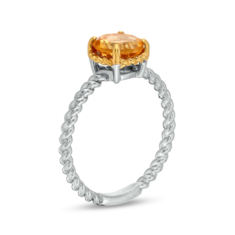 7.0mm Citrine Solitaire Rope-Textured Frame and Shank Ring in Sterling Silver and 10K Gold