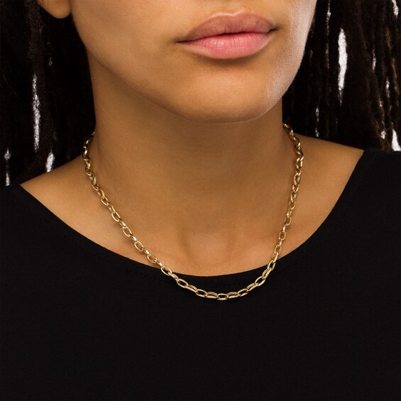 6.0mm Oval Link Chain Necklace in Hollow 10K Gold - 16"