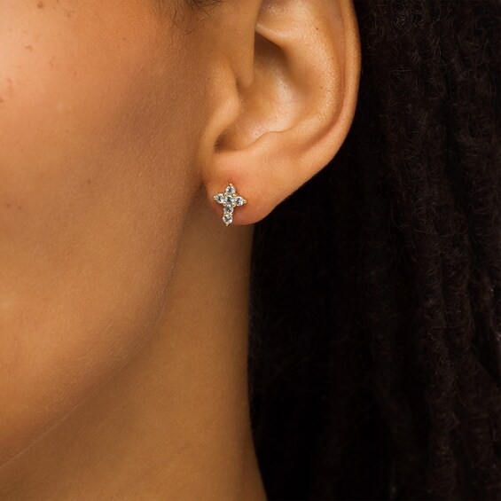Aquamarine Mini Cross Stud Earrings in 10K Gold