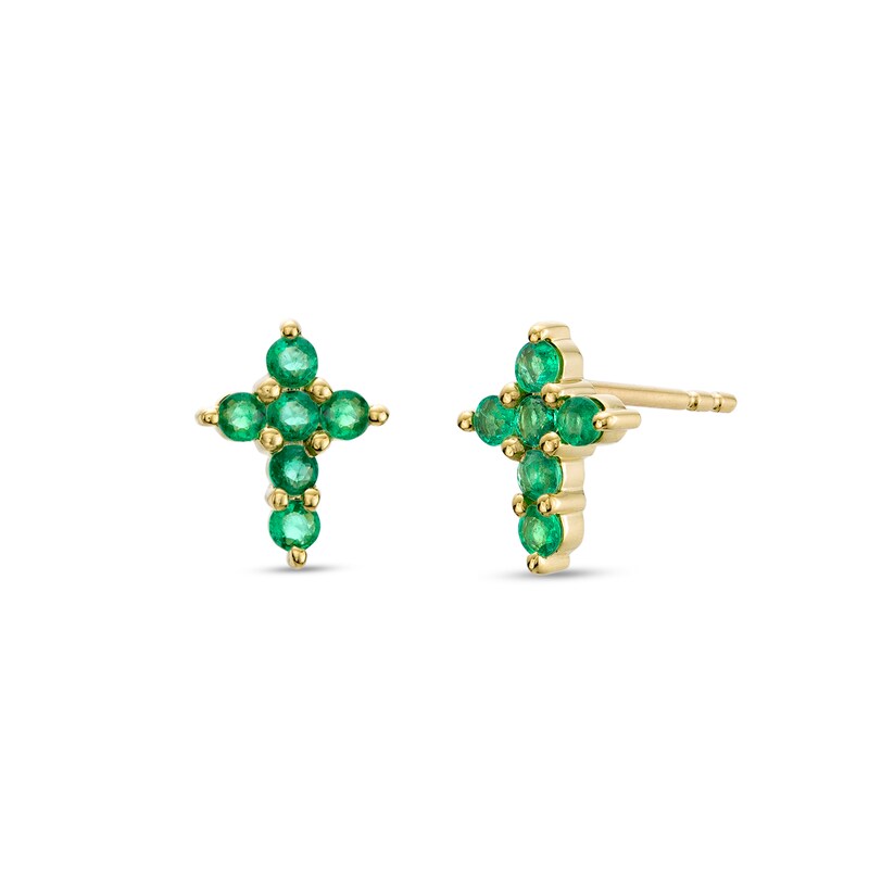 Main Image 1 of Emerald Mini Cross Stud Earrings in 10K Gold