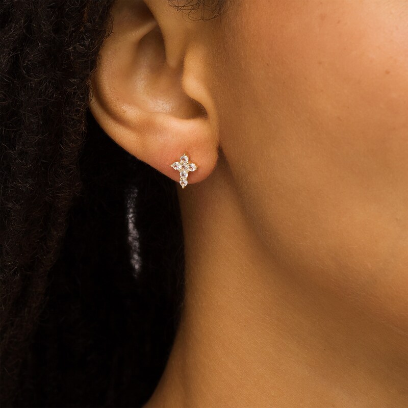 Main Image 2 of White Topaz Mini Cross Stud Earrings in 10K Gold