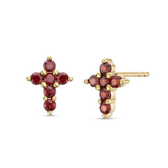 Garnet Mini Cross Stud Earrings in 10K Gold