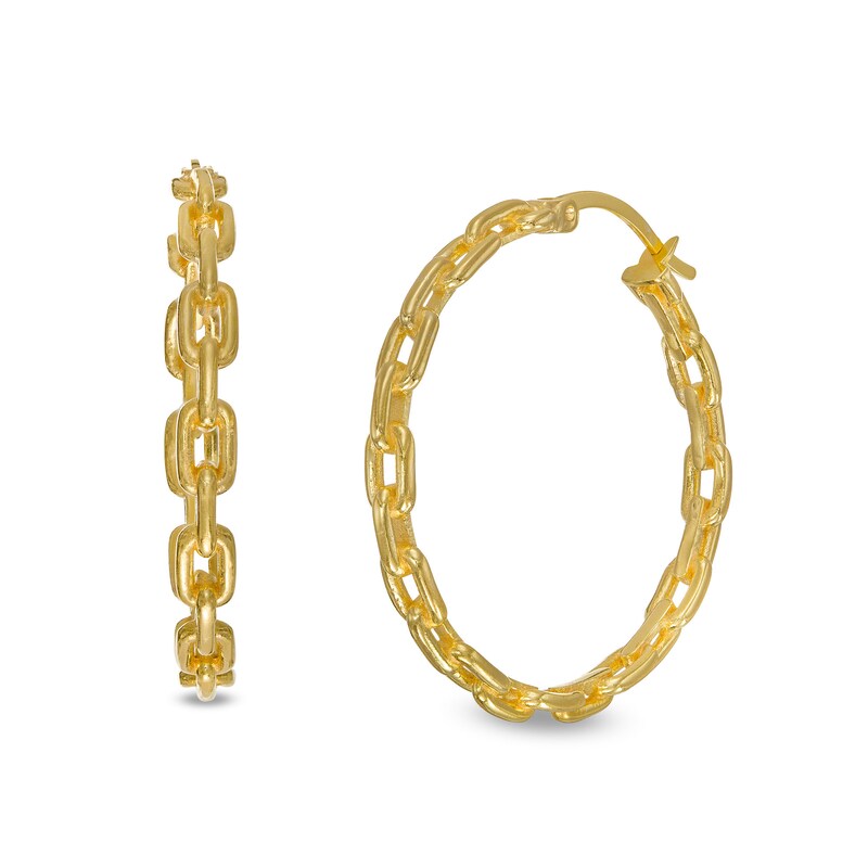 Main Image 1 of 30.0mm Paper Clip Chain Link Hoop Earrings in 10K Gold