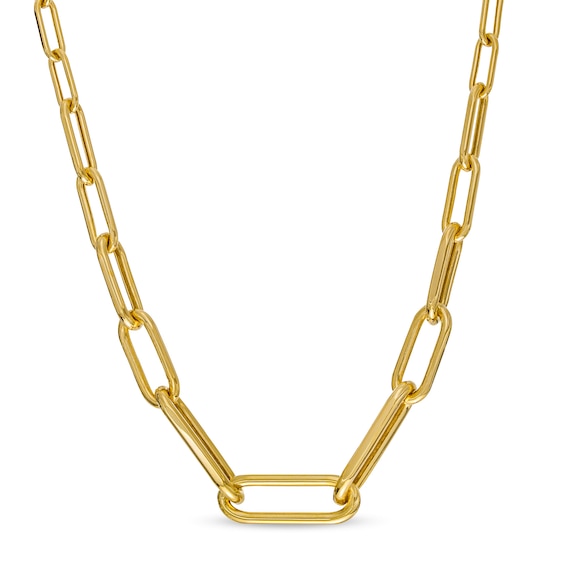 Graduated Paper Clip Link Necklace in 10K Gold - 16"