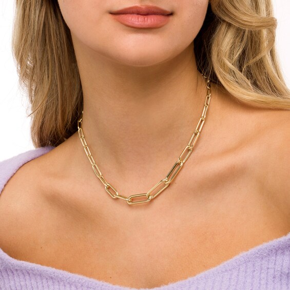 Graduated Paper Clip Link Necklace in 10K Gold - 16"