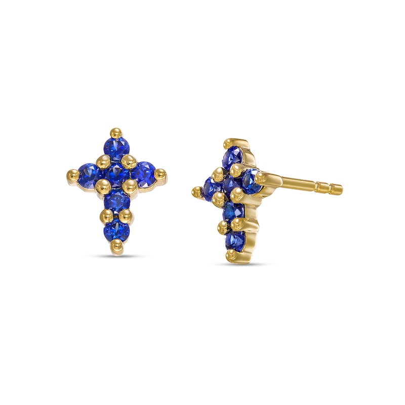 Main Image 1 of Blue Sapphire Mini Cross Earrings in 10K Gold