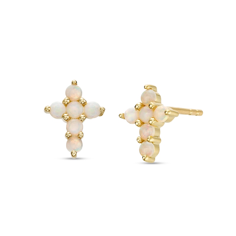 Main Image 1 of Opal Mini Cross Stud Earrings in 10K Gold