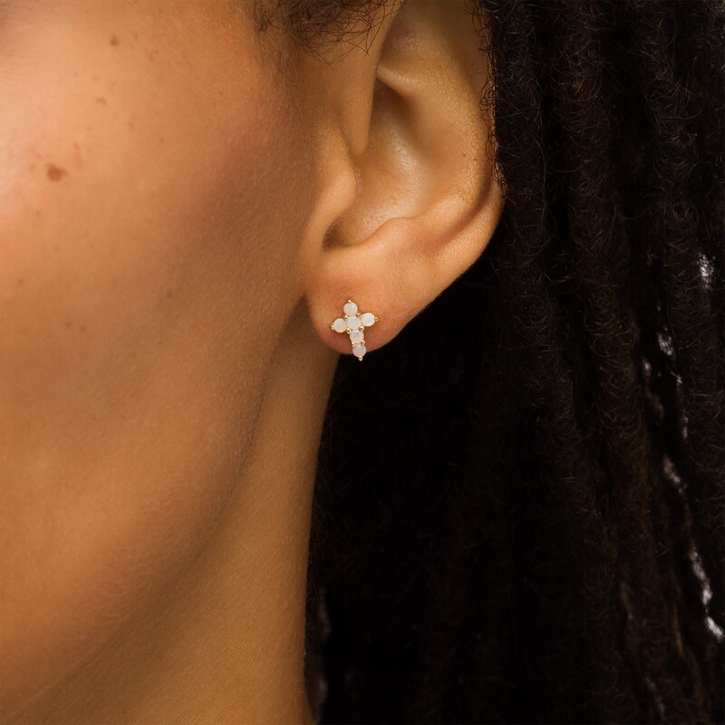 Main Image 2 of Opal Mini Cross Stud Earrings in 10K Gold