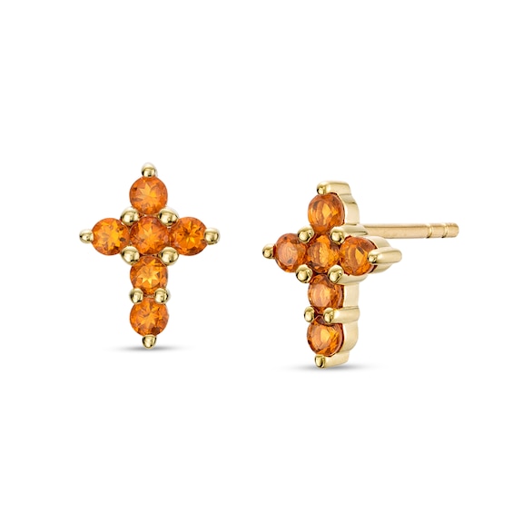 Citrine Mini Cross Stud Earrings in 10K Gold