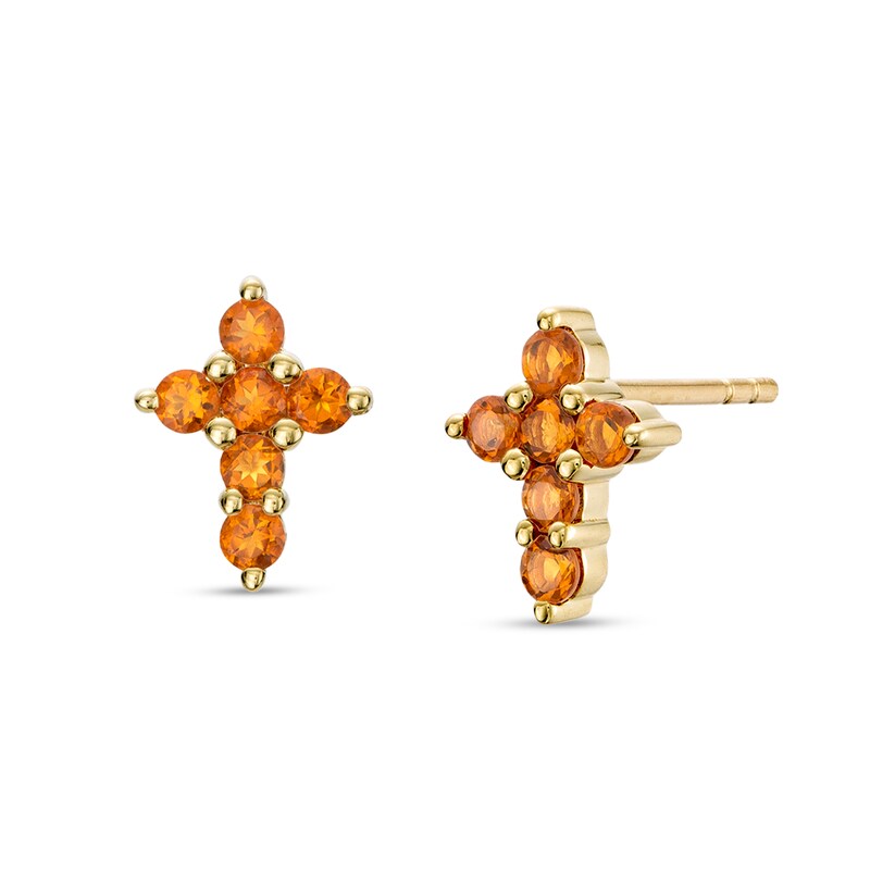 Main Image 1 of Citrine Mini Cross Stud Earrings in 10K Gold