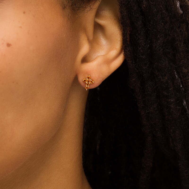 Main Image 2 of Citrine Mini Cross Stud Earrings in 10K Gold