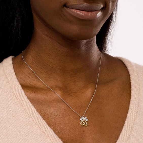 Diamond Accent Infinity Paw Print Pendant in Sterling Silver with 14K Gold Plate