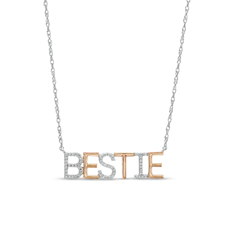 Main Image 1 of Diamond Accent "BESTIE" Necklace in Sterling Silver with 14K Rose Gold Plate