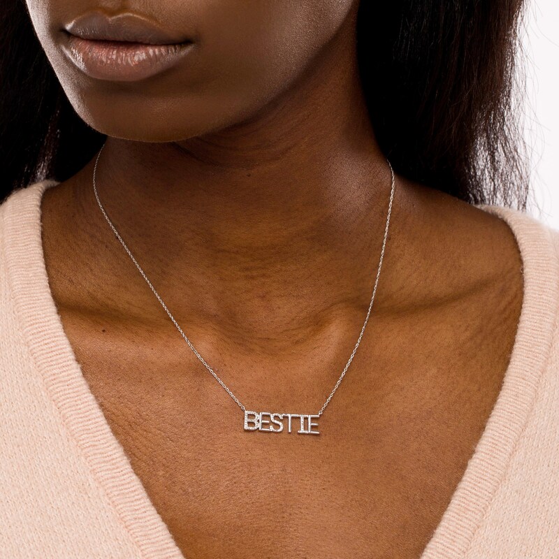 Main Image 2 of Diamond Accent "BESTIE" Necklace in Sterling Silver