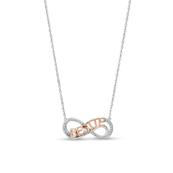 Diamond Accent "Bestie" Infinity Loop Necklace in Sterling Silver with 14K Rose Gold Plate