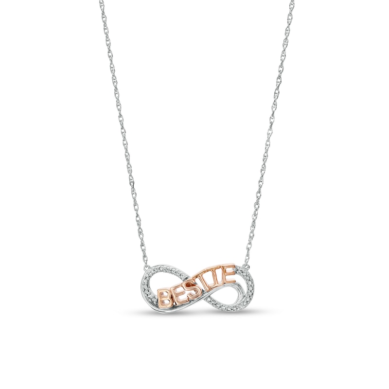 Diamond Accent "BESTIE" Infinity Loop Necklace in Sterling Silver with 14K Rose Gold Plate