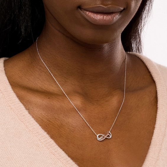 Diamond Accent "Bestie" Infinity Loop Necklace in Sterling Silver with 14K Rose Gold Plate
