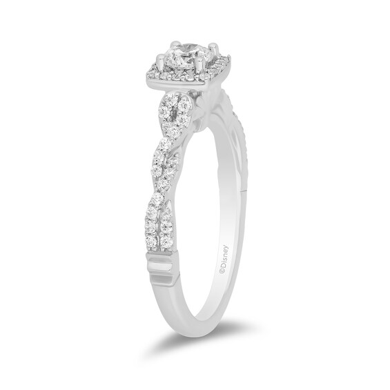 Enchanted Disney Ariel 3/4 CT. T.w. Diamond Cushion-Shaped Frame Twist Shank Engagement Ring in 14K White Gold