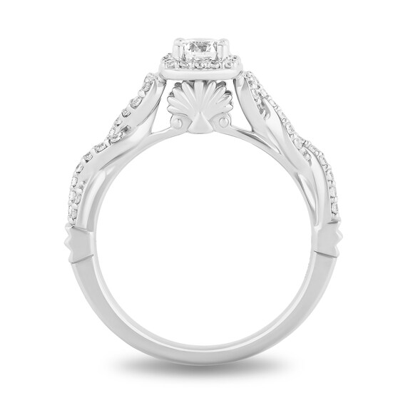 Enchanted Disney Ariel 3/4 CT. T.w. Diamond Cushion-Shaped Frame Twist Shank Engagement Ring in 14K White Gold