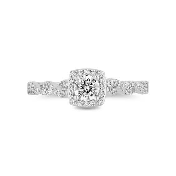Enchanted Disney Ariel 3/4 CT. T.w. Diamond Cushion-Shaped Frame Twist Shank Engagement Ring in 14K White Gold