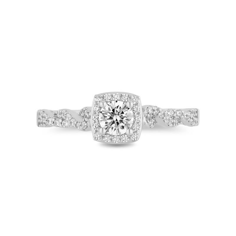 Main Image 4 of Enchanted Disney Ariel 3/4 CT. T.W. Diamond Cushion-Shaped Frame Twist Shank Engagement Ring in 14K White Gold