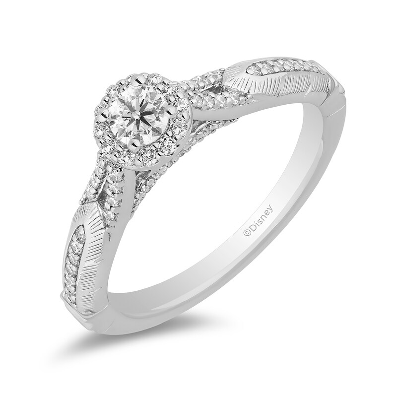 Main Image 1 of Enchanted Disney Pocahontas 1/2 CT. T.W. Diamond Split Shank Engagement Ring in 14K White Gold