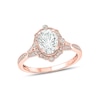 Thumbnail Image 1 of Oval White Lab-Created Sapphire and 1/5 CT. T.W. Diamond Quatrefoil Frame Art Deco Vintage-Style Ring in 10K Rose Gold