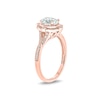 Thumbnail Image 2 of Oval White Lab-Created Sapphire and 1/5 CT. T.W. Diamond Quatrefoil Frame Art Deco Vintage-Style Ring in 10K Rose Gold