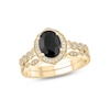 Thumbnail Image 0 of Oval Black Sapphire and 1/5 CT. T.W. Diamond Quatrefoil Frame Art Deco Vintage-Style Bridal Set in 10K Gold